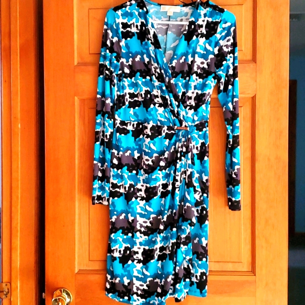 Michael Kors  Blue Blk Bodycon Wrap Dress S